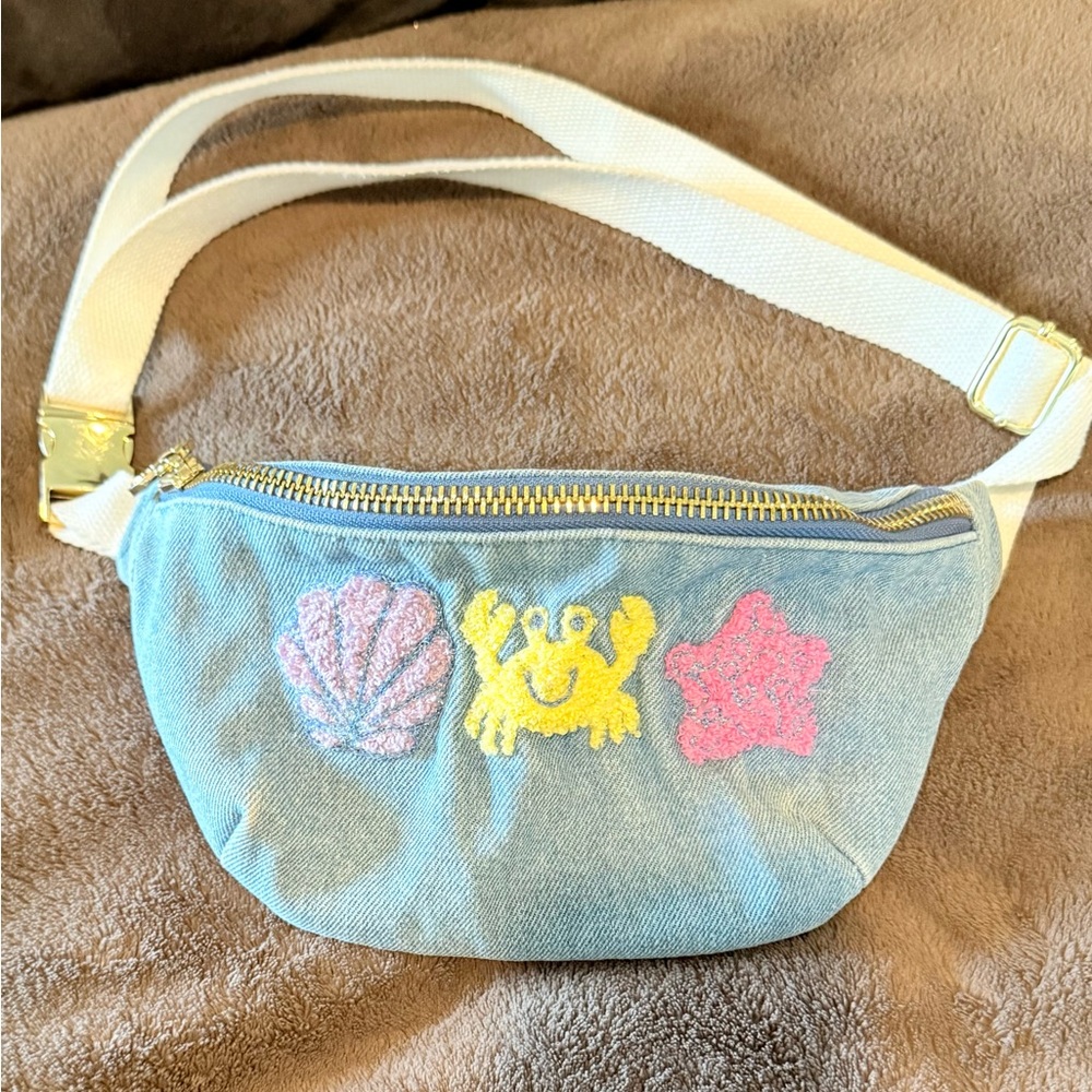 Stoney clover lane embroidered denim fanny, older style shorter strap